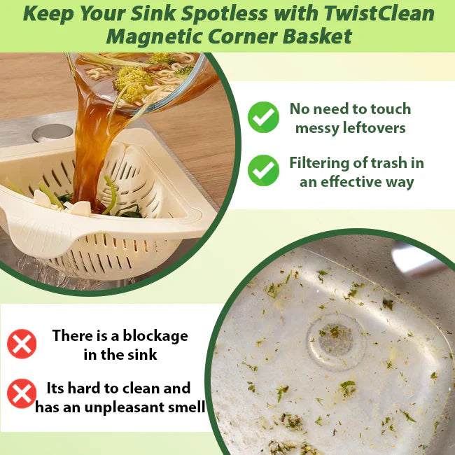 KUBOZN® TwistClean Magnetic Corner Drain Basket