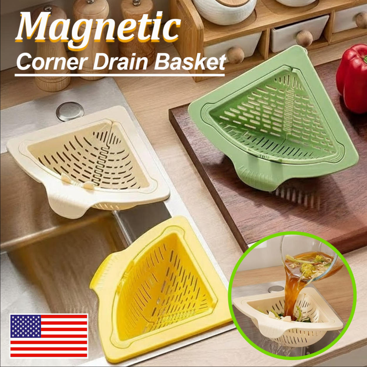 KUBOZN® TwistClean Magnetic Corner Drain Basket