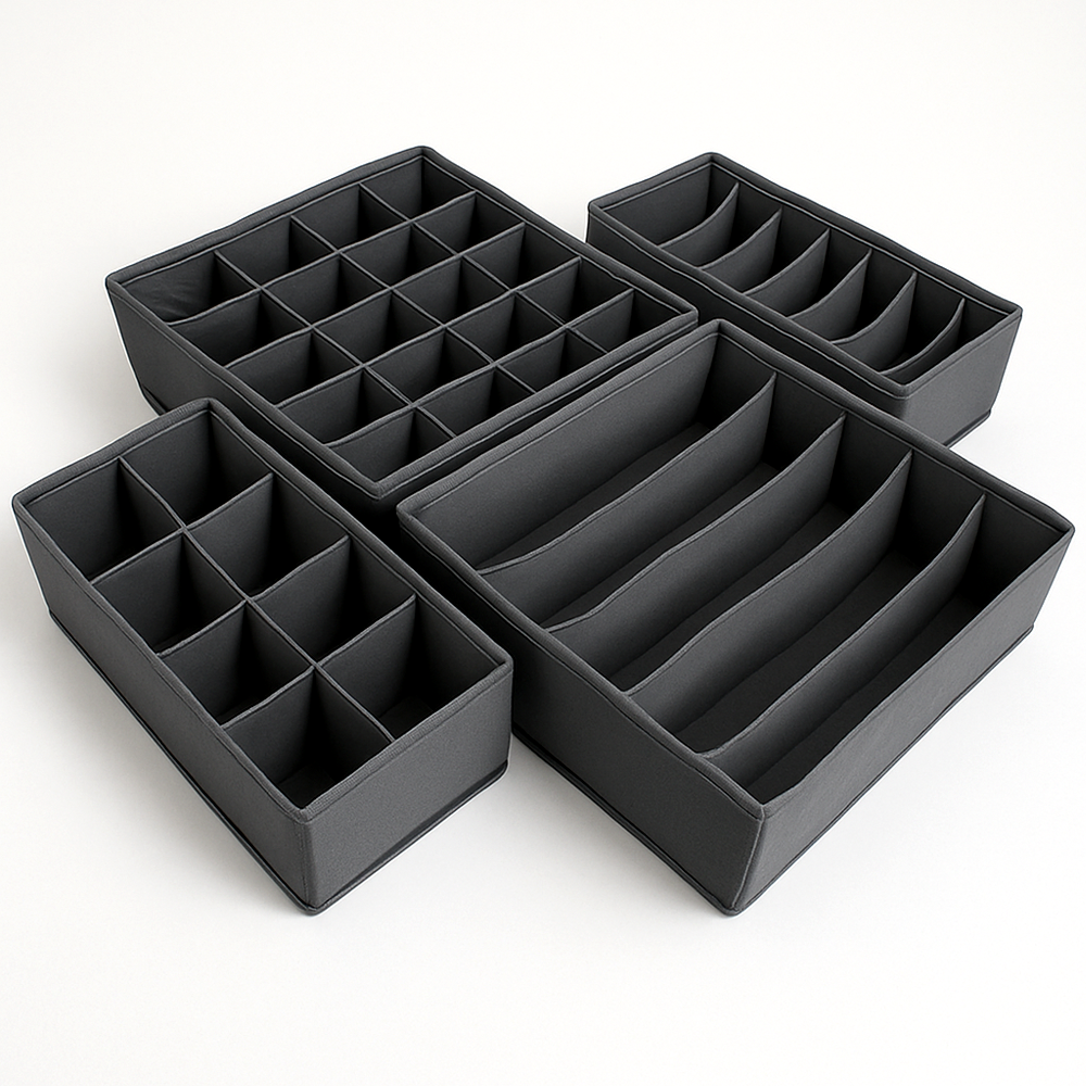 Drawer Organizer Set of 4 Sturdy Drawer Organizer to sort Your bedroom, Wardrobe and Drawer - Tidy Up Your Space with our Collapsible Clothes Organizer for Shirts, Ties, Socks, Bras, Underwear