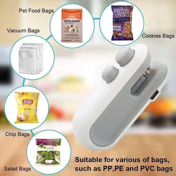 KUBOZN®  2-in-1 Mini Bag Sealer & Cutter | USB Rechargeable Heat Sealer